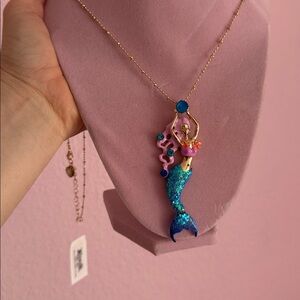 Betsey Johnson LONG Blue and Pink Mermaid Pendant Necklace